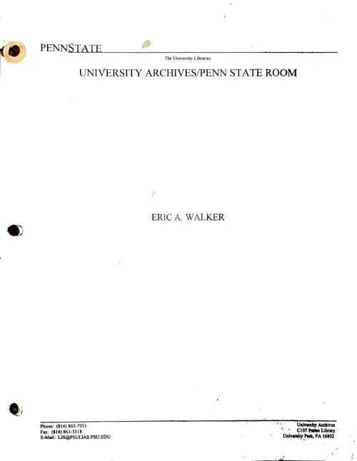 First page of Dr. Eric Walker Dr. Eric Walker Archives Index
