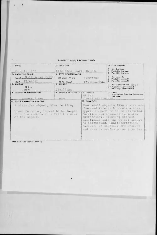 First page of 1957.07 - 6963496 - Wild Rice, North Dakota