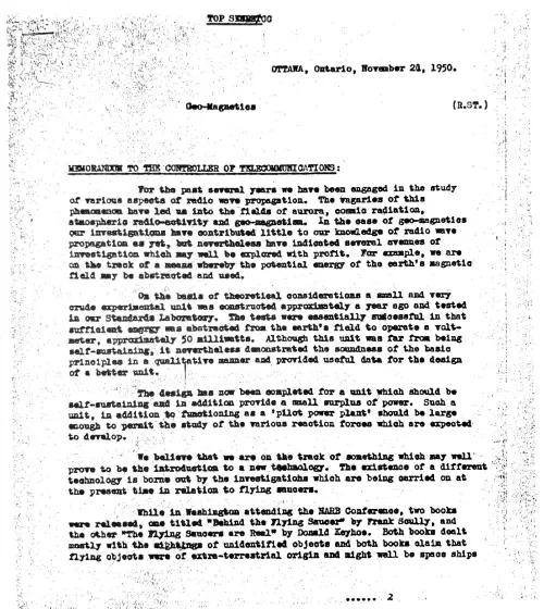 First page of Canada TopSecret Memo Draft
