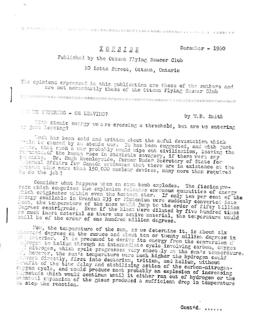 First page of Canada Ottawa Flying Saucer Club 2