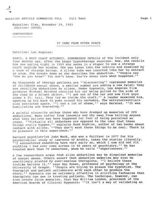 First page of magazine Article Summaries