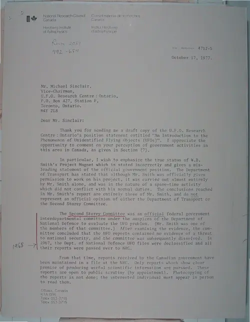First page of Wilbert Smith Archives Files Box 1131 11 1131-11-p004