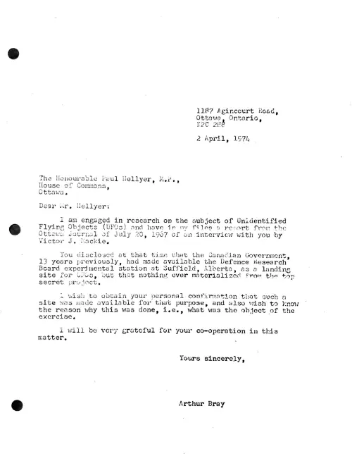 First page of Canada Hellyer UFO Landing Base