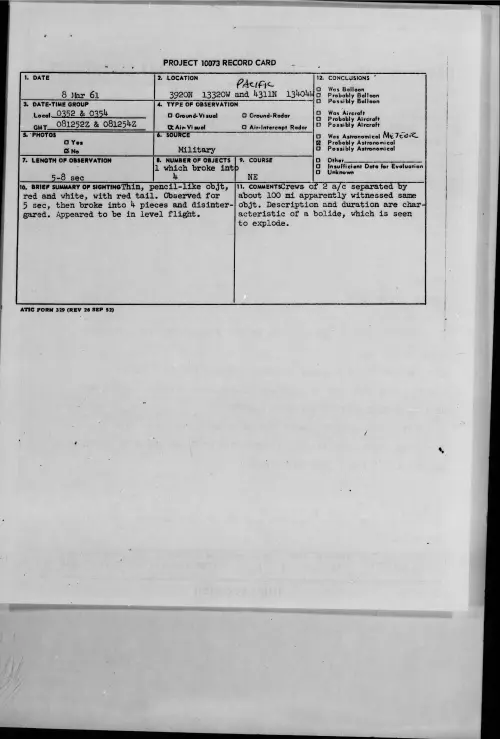 First page of 1961.03 - 8642970 - PACIFIC 3920N 13320W and 4311N 13404W