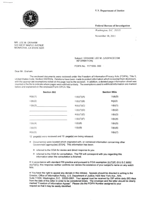 First page of Bill Moore Lee Graham LeeGraham FBI File 2