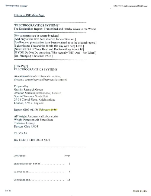First page of Canada Smith Correspondence Gravity