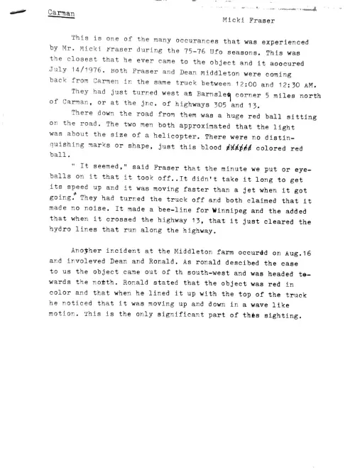 First page of Canada Carman Mickie Fraser Interview