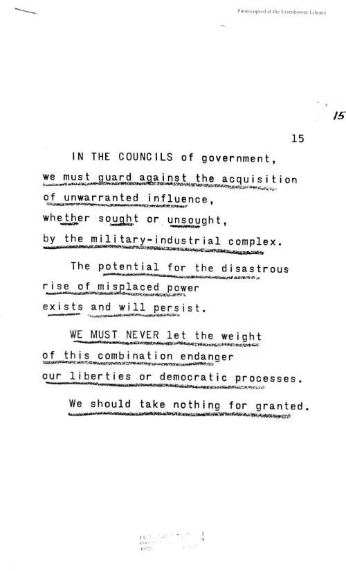 First page of Eisenhower Military Industrial Speach