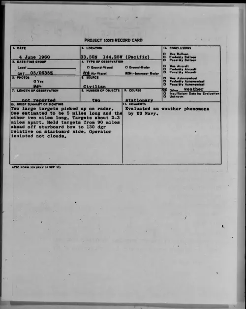 First page of 1960.06 - 7813184 - 33.50N 144.25W (Pacific)