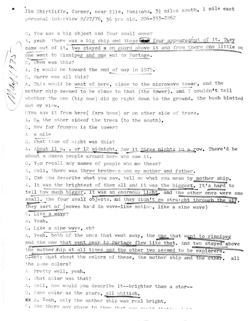 First page of Manitoba Shirtliffe Sighting
