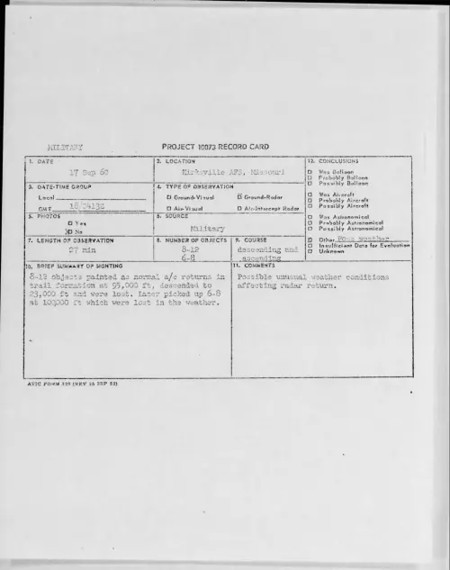 First page of 1960.09 - 8229529 - Kirksville AFS, Missouri