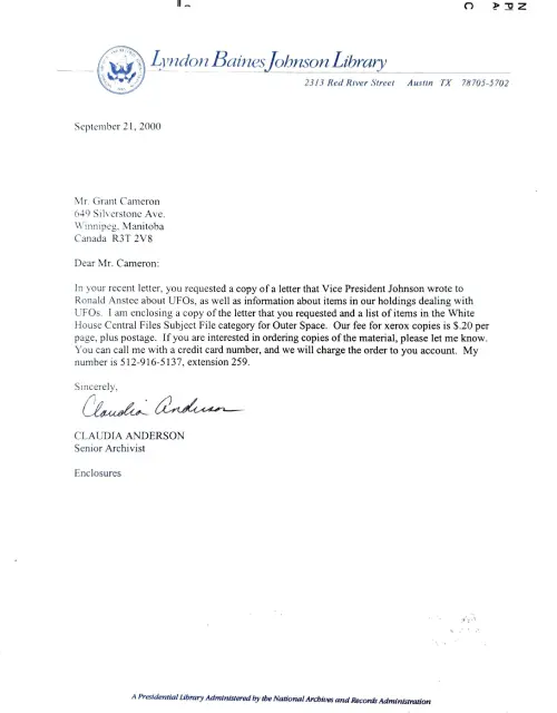 First page of Johnson Johnson Anstee Letter