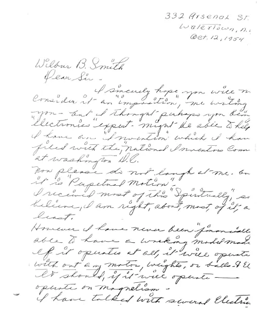 First page of Canada Wilbert Smith Correspondence 6