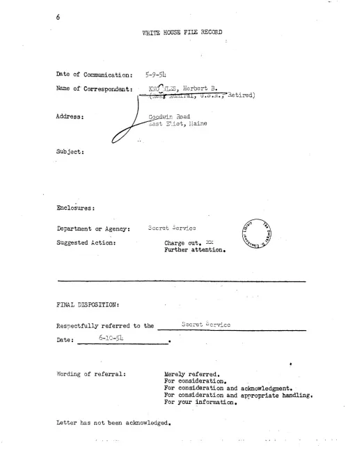 First page of Swan 1954 secret service letter