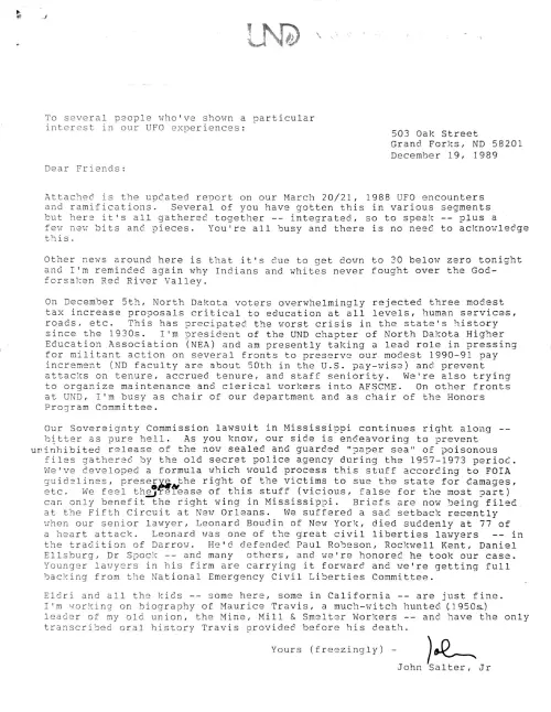 First page of John Salter UFO case
