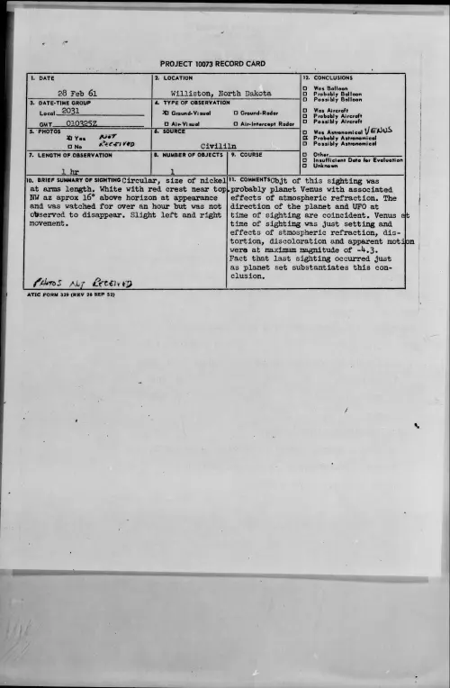 First page of 1961.02 - 8638949 - Williston, North Dakota