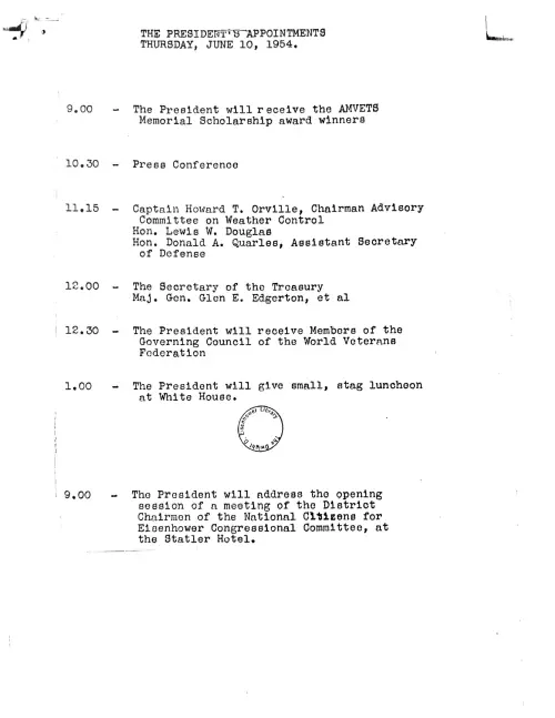 First page of Swan 19540610 Presidential Materials