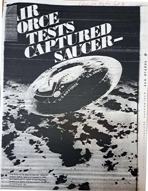 First page of Air force flies Captured Saucer