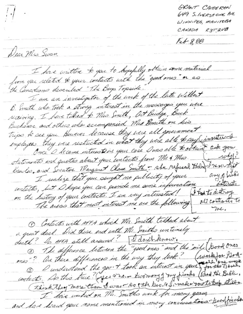 First page of Swan Cameron Corrspondence