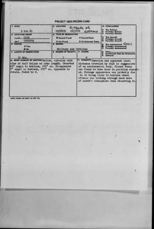 First page of 1961.02 - 8634071 - BITBURG AB 495640N O63348E GERMANY