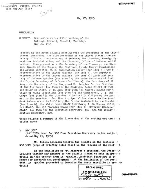 First page of Eisenhower Donald Quarles Satellite