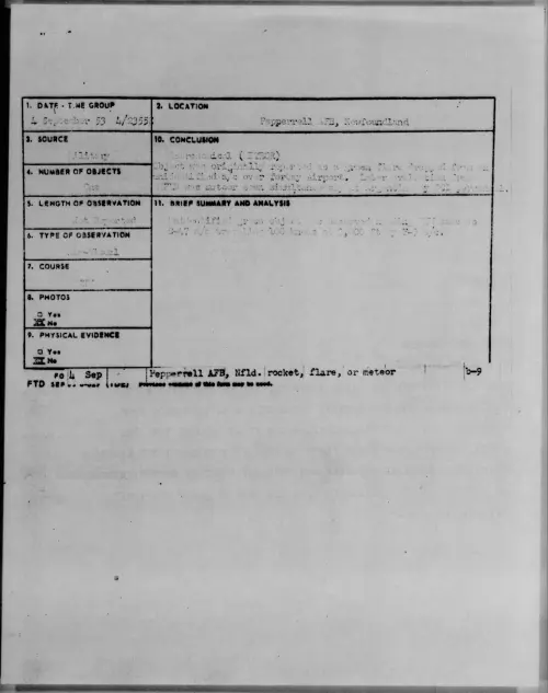 First page of 1953.09 - 6979850 - Pepperrell AFB, Newfoundland
