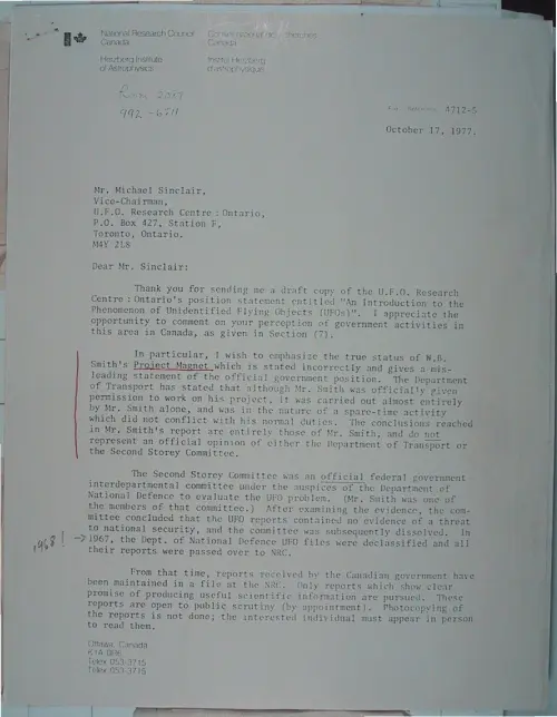 First page of Wilbert Smith Archives Files Box 1131 10 1131-10-p035