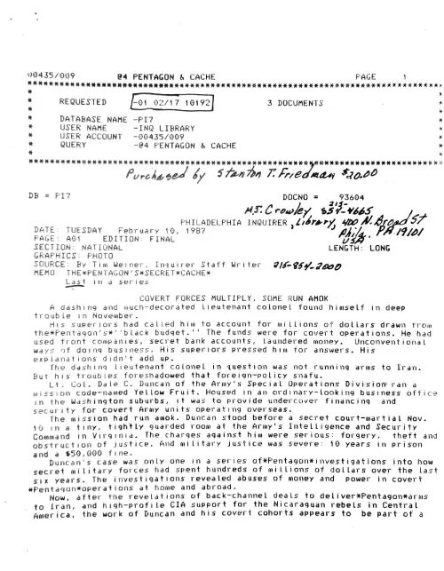 First page of Ronald Reagan 1987 Black Operations