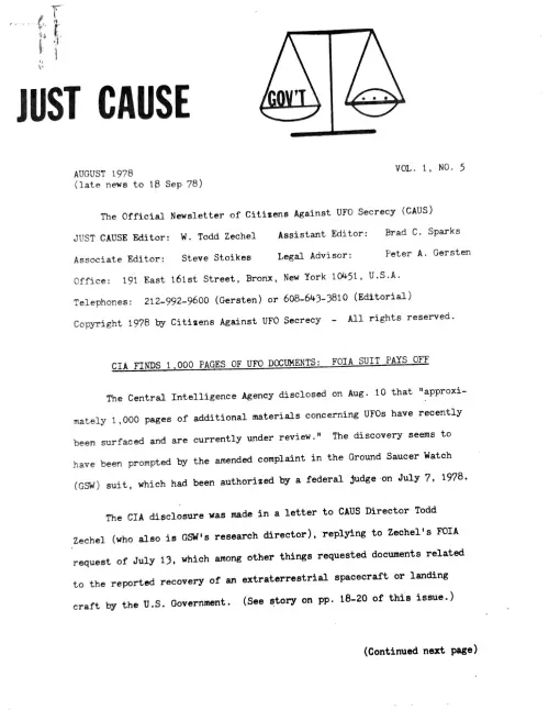 First page of Just Cause Magazine