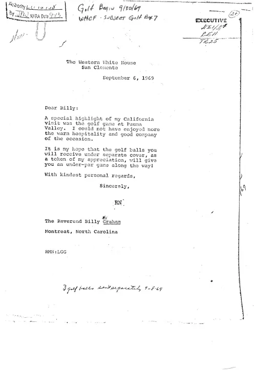 First page of Nixon Billy Graham and golf balls
