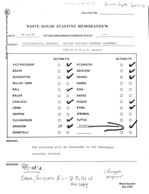 First page of Ronald Reagan United Nations Speach