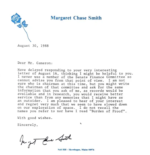 First page of Senator Smith Cameron correspondence