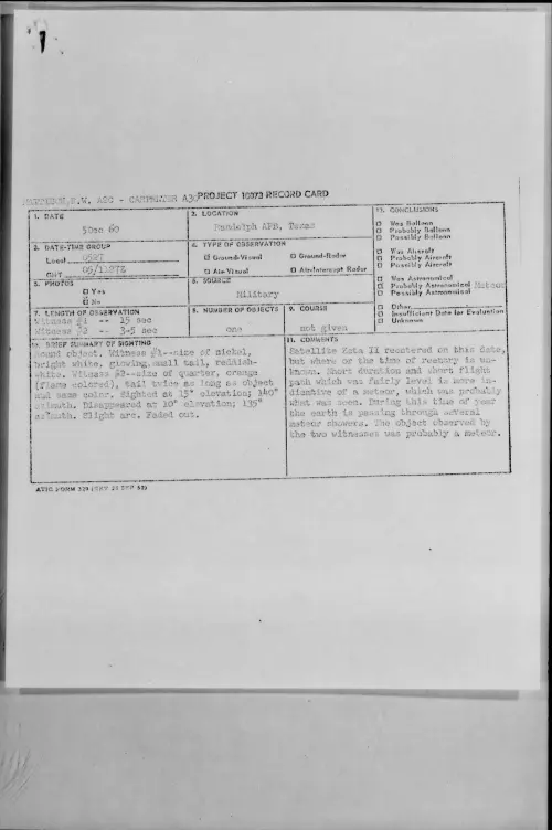 First page of 1960.12 - 8602337 - Randolph AFB, Texas