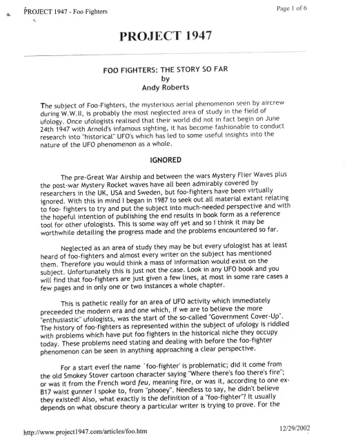 First page of Roosevelt Foo-Fighters