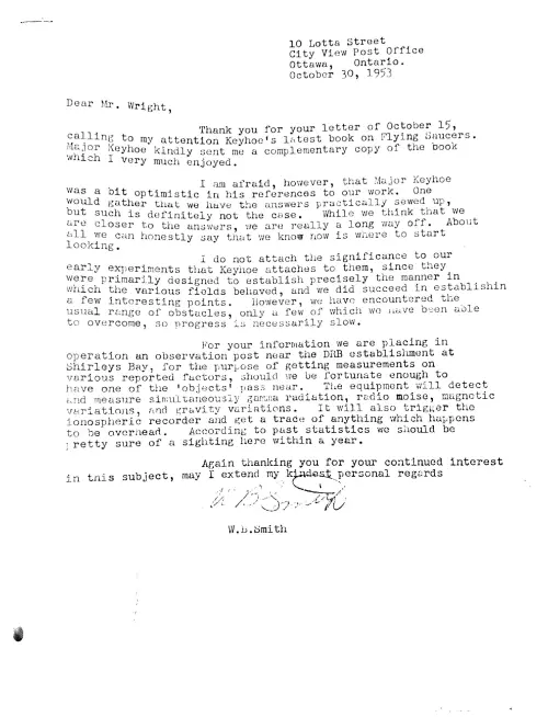 First page of Canada Wilbert Smith Correspondence 7