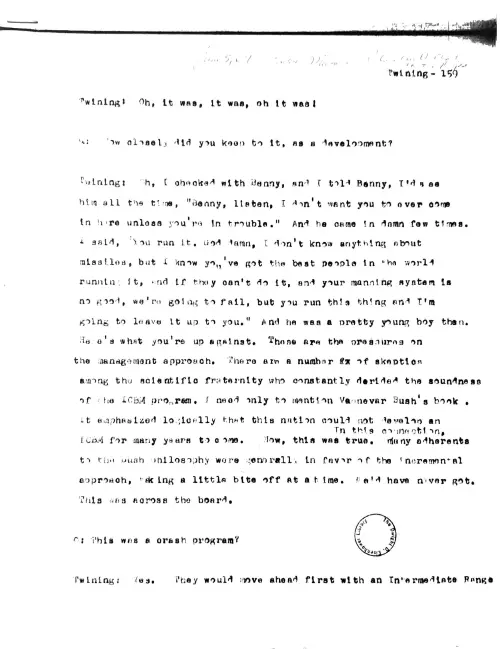 First page of Eisenhower Nathan Twinning Oral History
