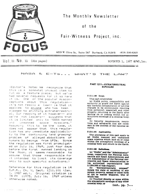 First page of Bill Moore Focus November 87