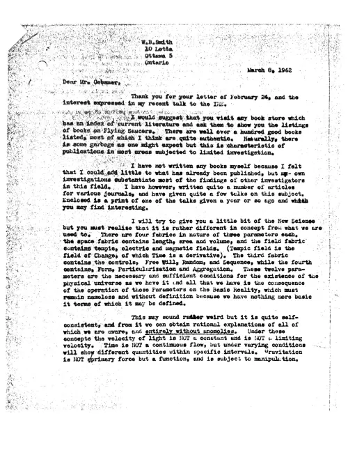 First page of Wilbert Smith GeBauer Correspondence