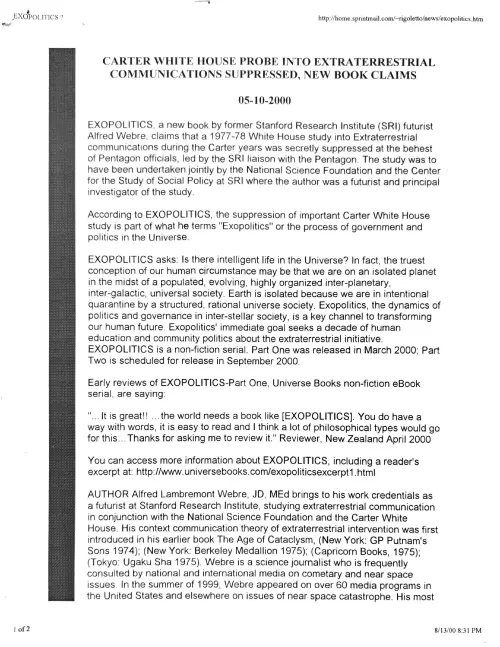 First page of Jimmy Carter Carter Alfred Webre
