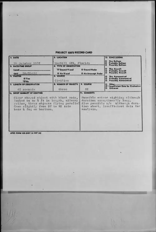 First page of 1957.10 - 7228446 - MacDill AFB, Florida