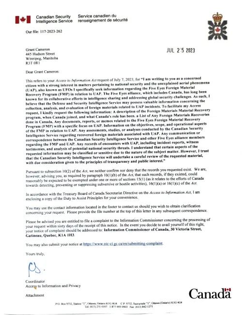 First page of Canada 2023-07-25 CSiS Five Eyes letter