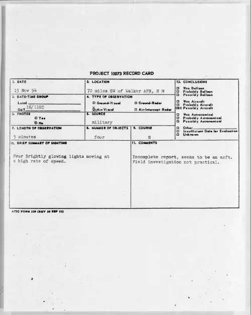 First page of 1954.11 - 6959835 - 70 Miles SW Of Walker AFB, N M