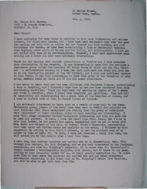 First page of Wilbert Smith Archives Files Box 1131 19 1131-19-p200