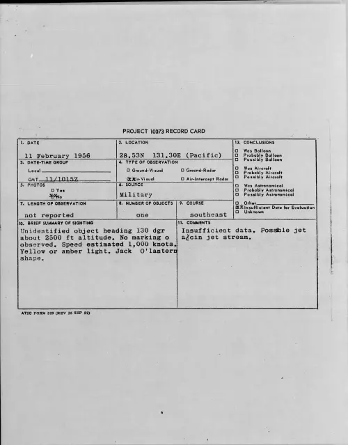 First page of 1956.02 - 7340498 - 28.53N 131.30E (Pacific)