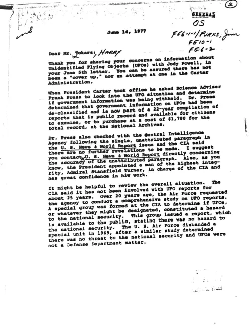 First page of Jimmy Carter Carter UFO Mail 2