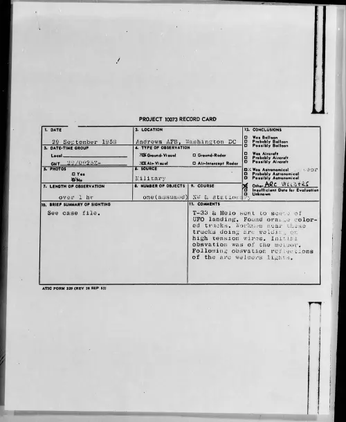 First page of 1958.09 - 7199110 - Andrews AFB, Washington DC