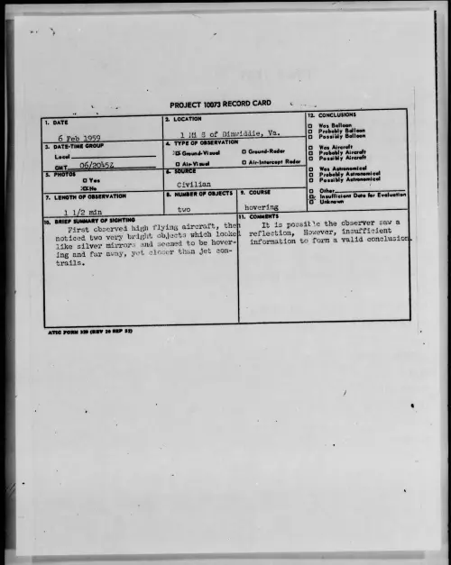 First page of 1959.02 - 9078939 - 1 Mi S of Dinwiddie, Va