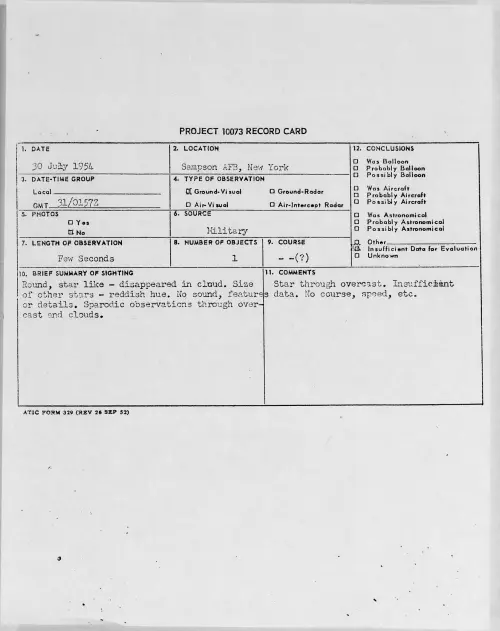 First page of 1954.07 - 8715277 - Sampson AFB, New York
