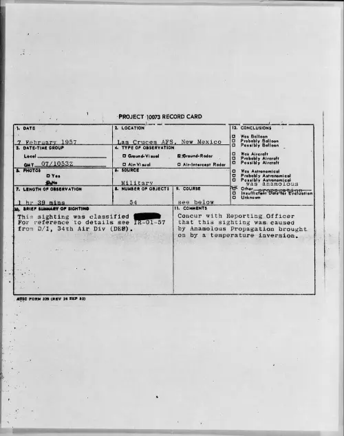 First page of 1957.02 - 6786654 - Las Cruces AFS, New Mexico