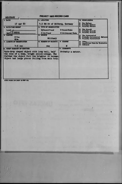 First page of 1960.04 - 7812112 - 4.5 NM SW Of Bitberg, Germany